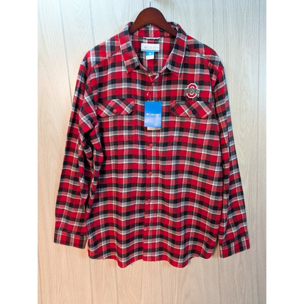 NWT Columbia Mens Sz XL Flannel Shirt Ohio State Long Sleeve Button Up